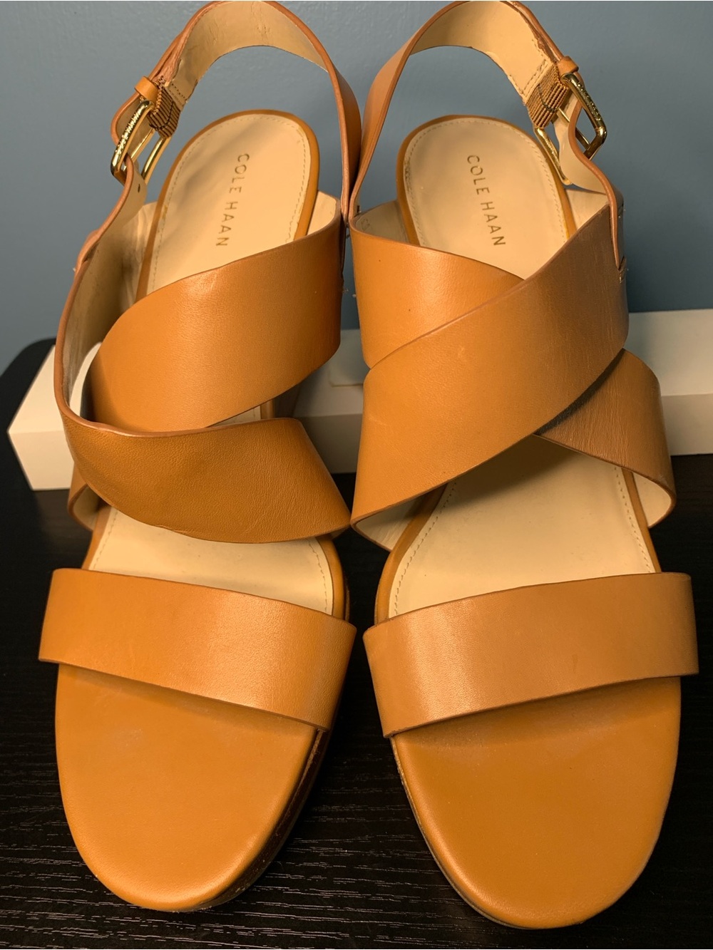 Cole Haan Tan Leather Crisscross Strap Slingback Sandals